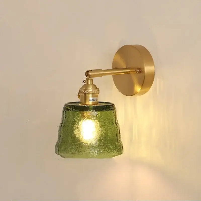 Vintage brass textured glass wall lamp with olive green shade and pull chain for bedroom led wall decorbites clear glass