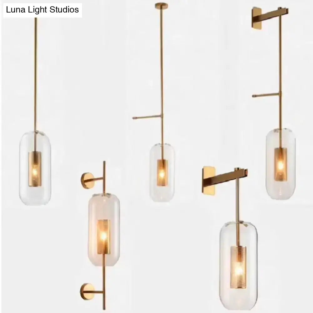 Modern vintage brass wall lamp with clear glass cylinder shade pendant and wall sconces for living room lighting