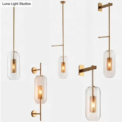 Modern vintage brass wall lamp with clear glass cylinder shade pendant and wall sconces for living room lighting