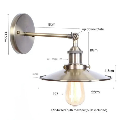 Industrial-style wall lamp with brushed brass finish, adjustable arm, iron shade, decorbites gold vintage iron design