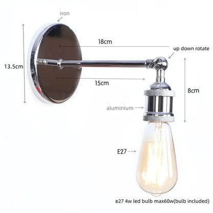Chrome finished industrial wall lamp with vintage edison bulb adjustable arm decorbites gold vintage iron for bedroom