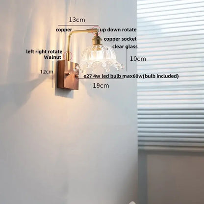 Vintage brass wall light with copper wall sconce clear glass shade and walnut-finished mounting plate decorbites clear glass