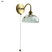 Vintage brass wall sconce with clear glass scalloped shade and ornate pull chain ideal for stairway decorbites clear glass