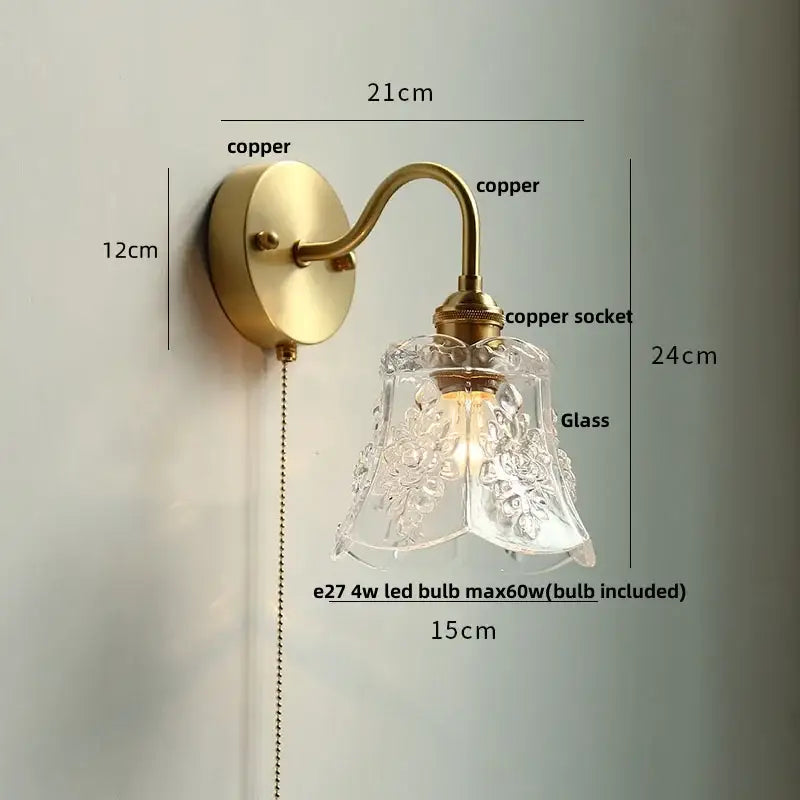 Vintage brass wall sconce with scalloped clear glass shade in antique brass finish for stairways decorbites clear glass