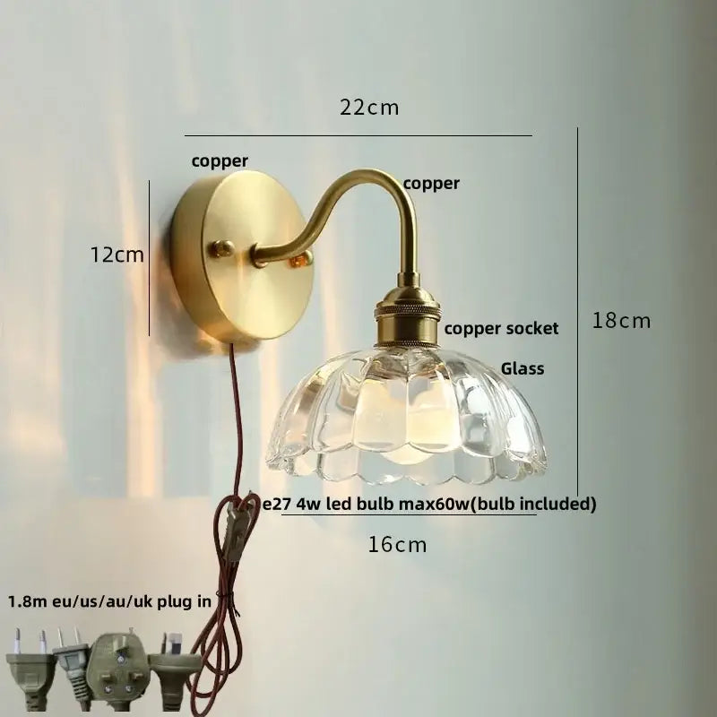 Vintage brass wall sconce with scalloped clear glass and copper faceted shade ideal for stairways decorbites clear glass