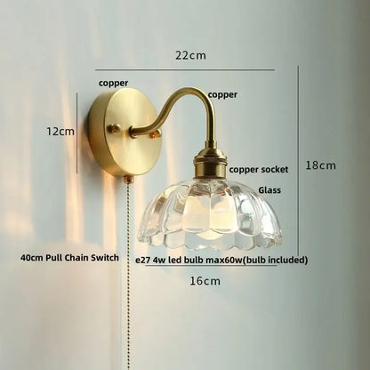Vintage brass wall sconce with scalloped clear glass shade copper socket ideal for stairways decorbites clear glass design