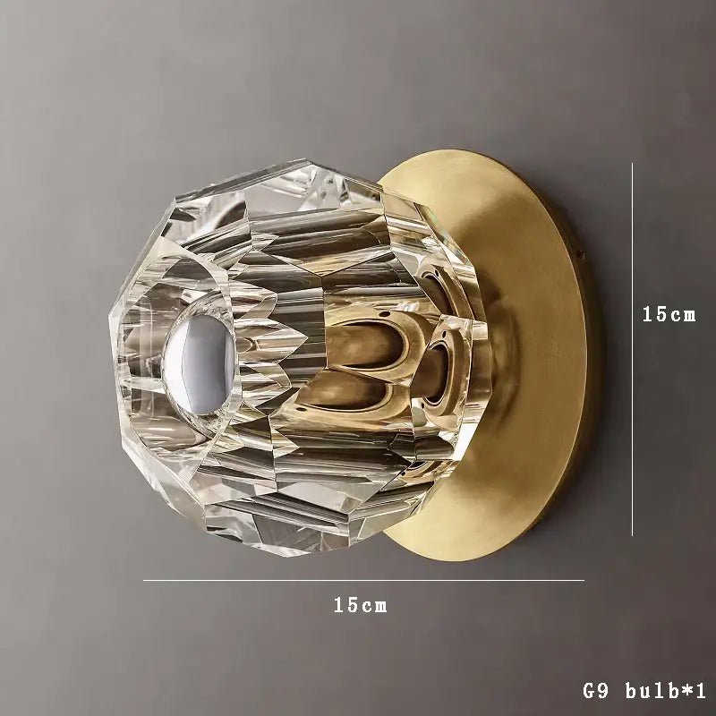 Faceted crystal doorknob with brass base and polished gold finish for decorbites crystal wall lamp living room sculpture