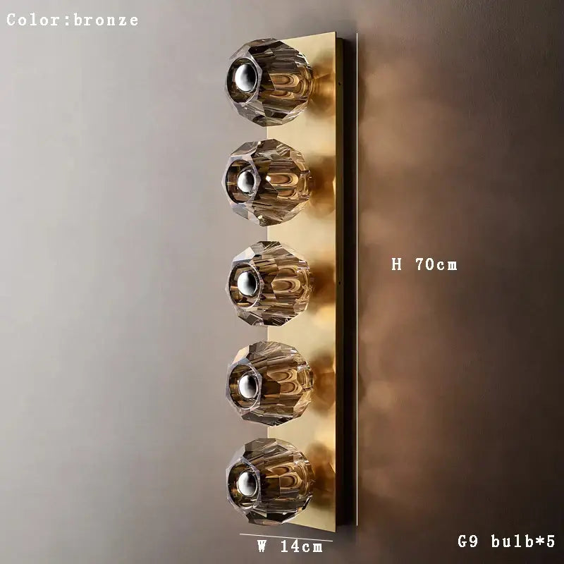 Vintage bronze and chrome crystal wall lamp with five faceted crystal bulbs ideal for living room decorbites crystal wall lamp