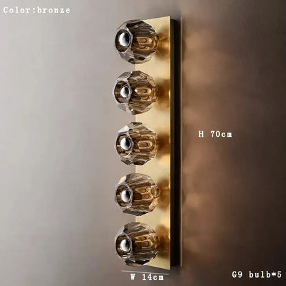 Vintage bronze and chrome crystal wall lamp with five faceted crystal bulbs ideal for living room decorbites crystal wall lamp