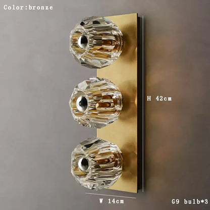 Vintage bronze wall lamp with three clear faceted crystal globes decorbites crystal wall lamp for living room decor