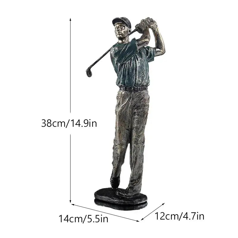 Vintage bronze decorbites golf figure office statue featuring a detailed bronze golf figure in a dynamic swing pose