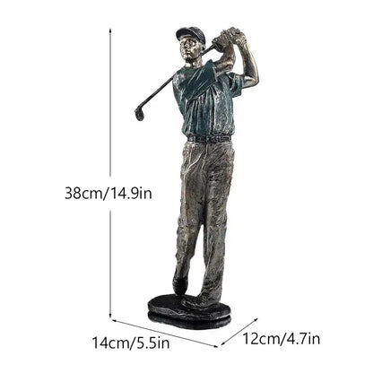 Vintage bronze decorbites golf figure office statue featuring a detailed bronze golf figure in a dynamic swing pose