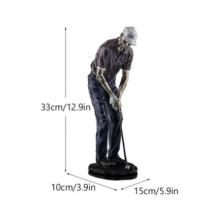 Vintage bronze decorbites golf figure statue depicting a detailed golf player in focused stance poised to strike ball