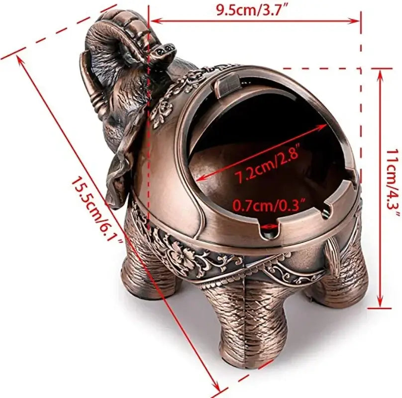 Vintage bronze decorbites elephant shaped windproof ashtray with intricate floral detailing for office decor
