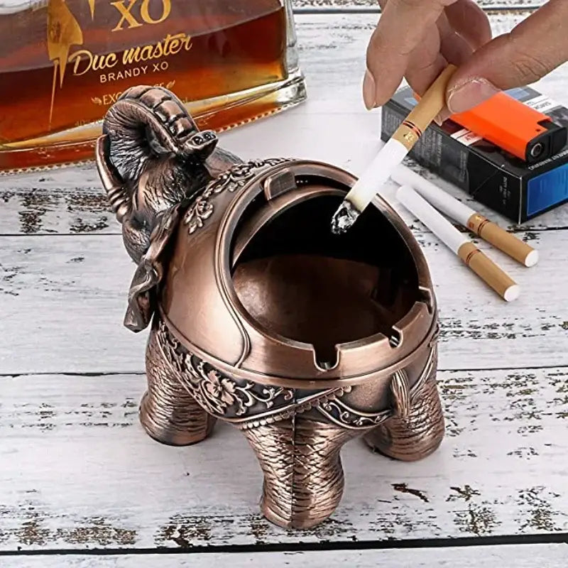 Vintage bronze elephant shaped windproof ashtray with intricate floral scrollwork for office decorbites decorbites elephant shaped