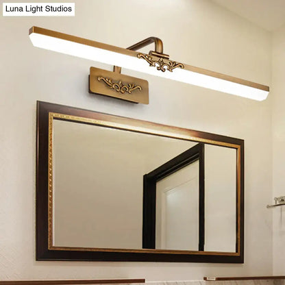 Antique brass rectangular vintage bronze floral led wall light fixture with ornate scrollwork and modern led strip