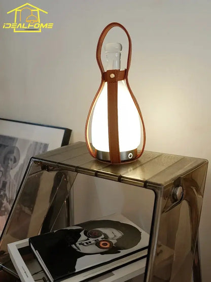 Vintage brown leather grapefruit table lamp with a warm glowing lantern style and portable decorbites grapefruit table light
