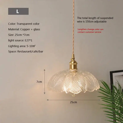 Vintage brown and polished chrome glass pendant light with copper metal fixture and petal design for dining room