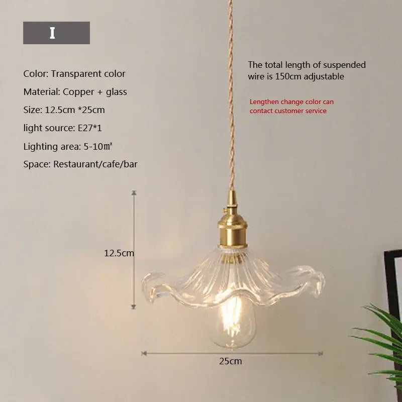 Vintage brown and polished chrome glass pendant light with brass copper fixture and adjustable wire for dining room ambiance
