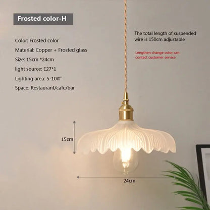 Vintage brown and polished chrome glass pendant light with frosted glass and copper fixture for dining room suspension
