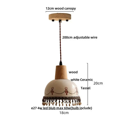 Vintage brown wood ceramic pendant lights with 18cm floral ceramic shade and 12cm wooden canopy by decorbites brown wood