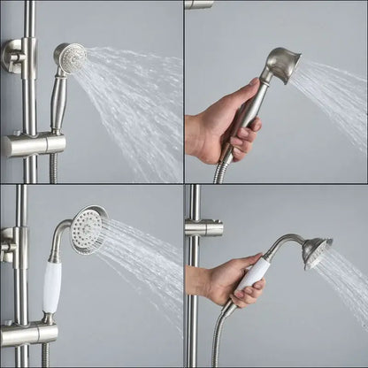 Vintage brushed nickel and white shower mixer faucet with stainless steel showerhead and adjustable spray settings