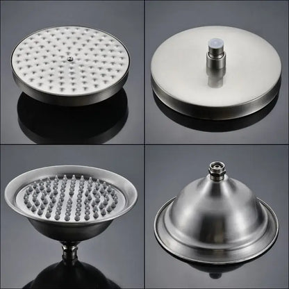 Vintage brushed nickel and white shower mixer faucet with stainless steel showerhead and multiple spray patterns