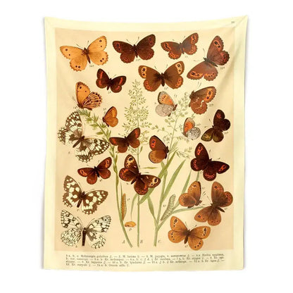 Beige butterfly botanical tapestry wall hanging featuring vintage brown orange and white butterfly decorbites butterfly botanical design