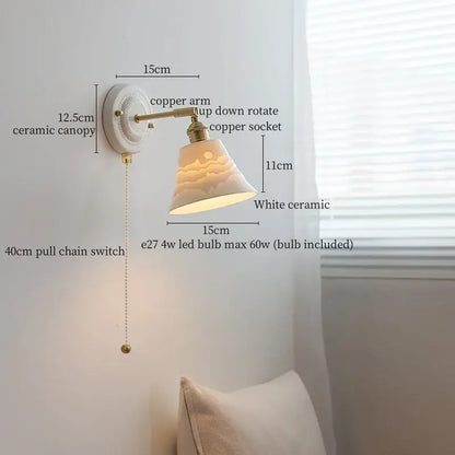 Vintage ceramic wall sconce with a white etched ceramic shade and copper arm for bedroom decorbites ceramic wall sconce