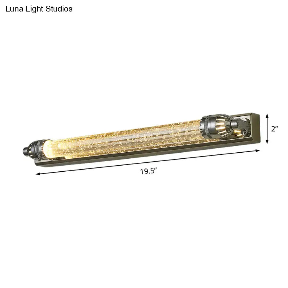 Vintage chrome and crystal led vanity light with amber glass tube and brushed metallic finish for bathroom use