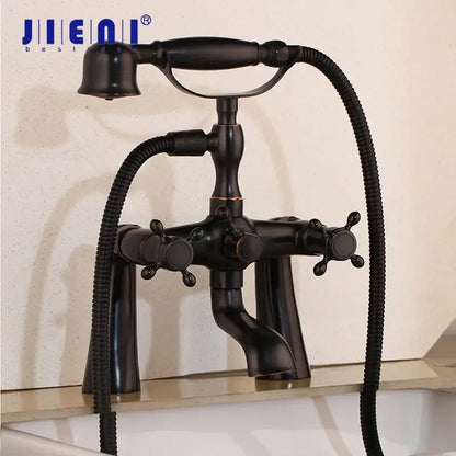 Black antique brass bathtub faucet with dual handles and handheld showerhead for decorbites black bathtub use
