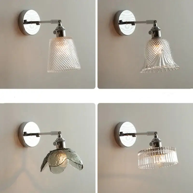 Vintage chrome clear glass wall sconce with textured faceted design and polished chrome hardware for bedroom decorbites clear glass lighting