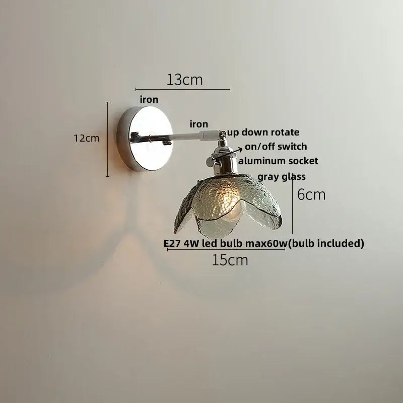 Vintage chrome clear glass wall sconce with polished iron base and gray textured shade for bedroom lighting decorbites clear glass