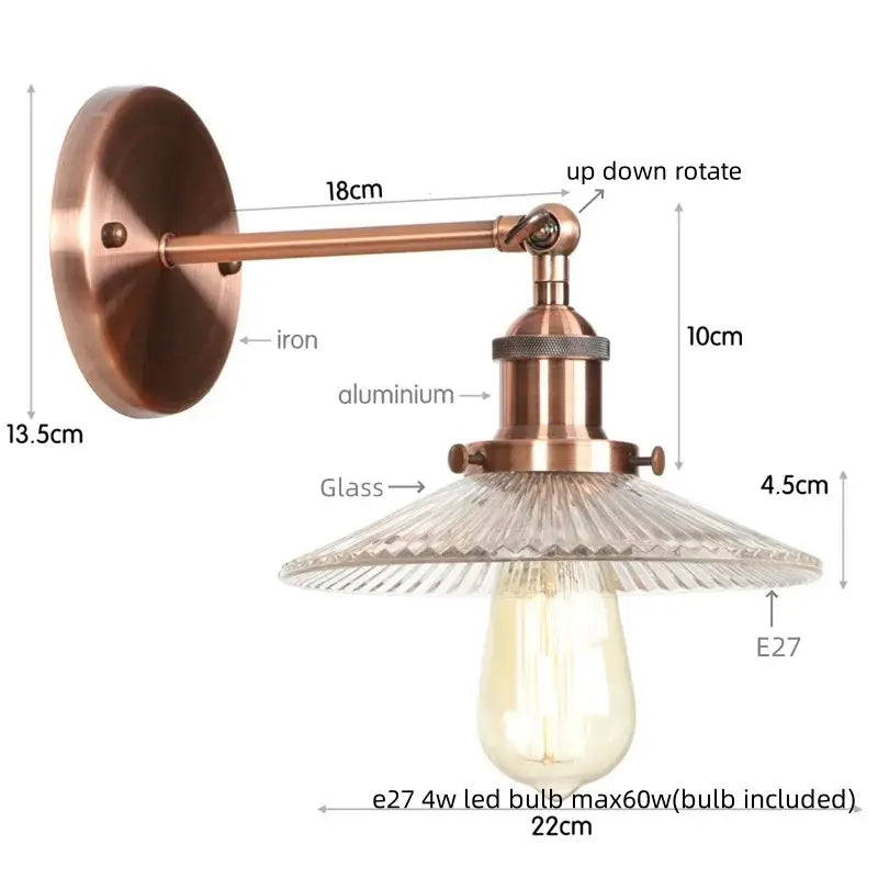 Antique brass-finished wall light with ribbed faceted glass shade and e27 led bulb by Decorbites chrome led wall design