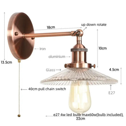 Antique brass-finished wall light with ribbed glass shade and e27 led bulb for vintage decorbites chrome led wall design