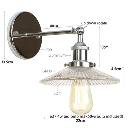 Vintage chrome led wall light with adjustable faceted glass shade and included e27 bulb by decorbites chrome led