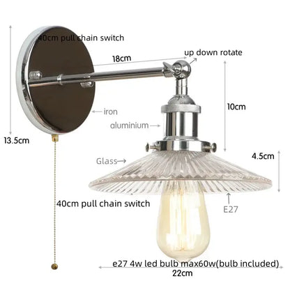 Vintage chrome led wall light featuring adjustable chrome finish and faceted glass shade with edison bulb decorbites chrome led
