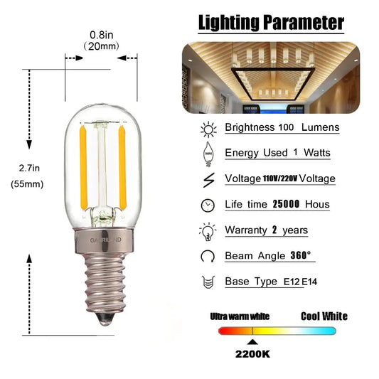 Vintage clear glass led filament night bulb with two yellow filaments and silver e12 e14 screw base for dimmable decorbites t20 lighting