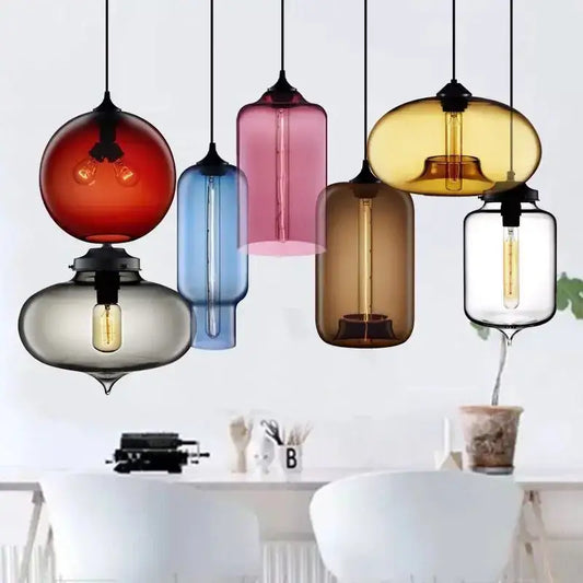 Vintage colorful glass chandelier light featuring hand-blown decorbites colorful glass pendant lights for living room decor