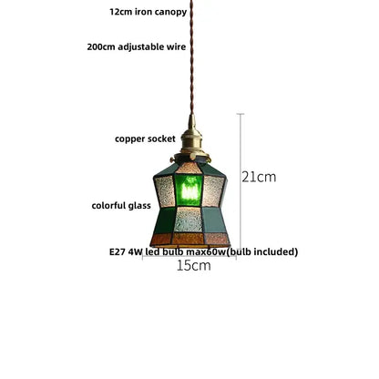 Vintage colorful glass tiffany pendant lamp with multi-colored stained glass shade and brass brass fixture for dining room decorbites colorful glass