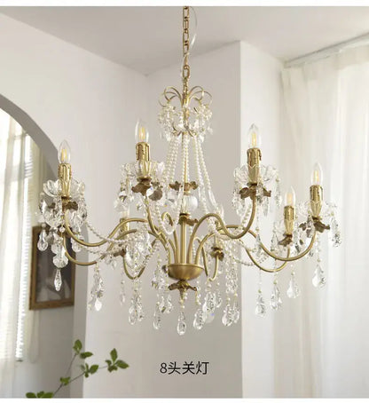 Vintage copper chandelier with eight arms and clear crystal droplets pendant light for dining room decorbites copper chandelier