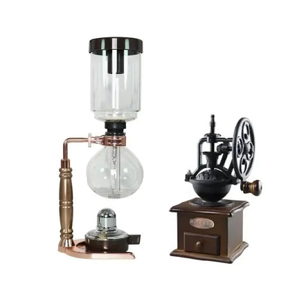 Antique-style vintage copper coffee jug siphon maker with glass chambers and black lid for kitchen dining decorbites coffee jug
