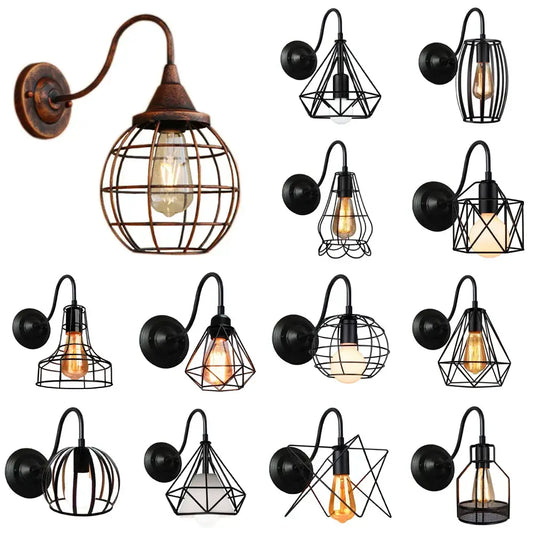 Vintage copper decorbites iron cage wall sconce with copper-toned iron cage guard and exposed Edison bulb for bedroom lighting