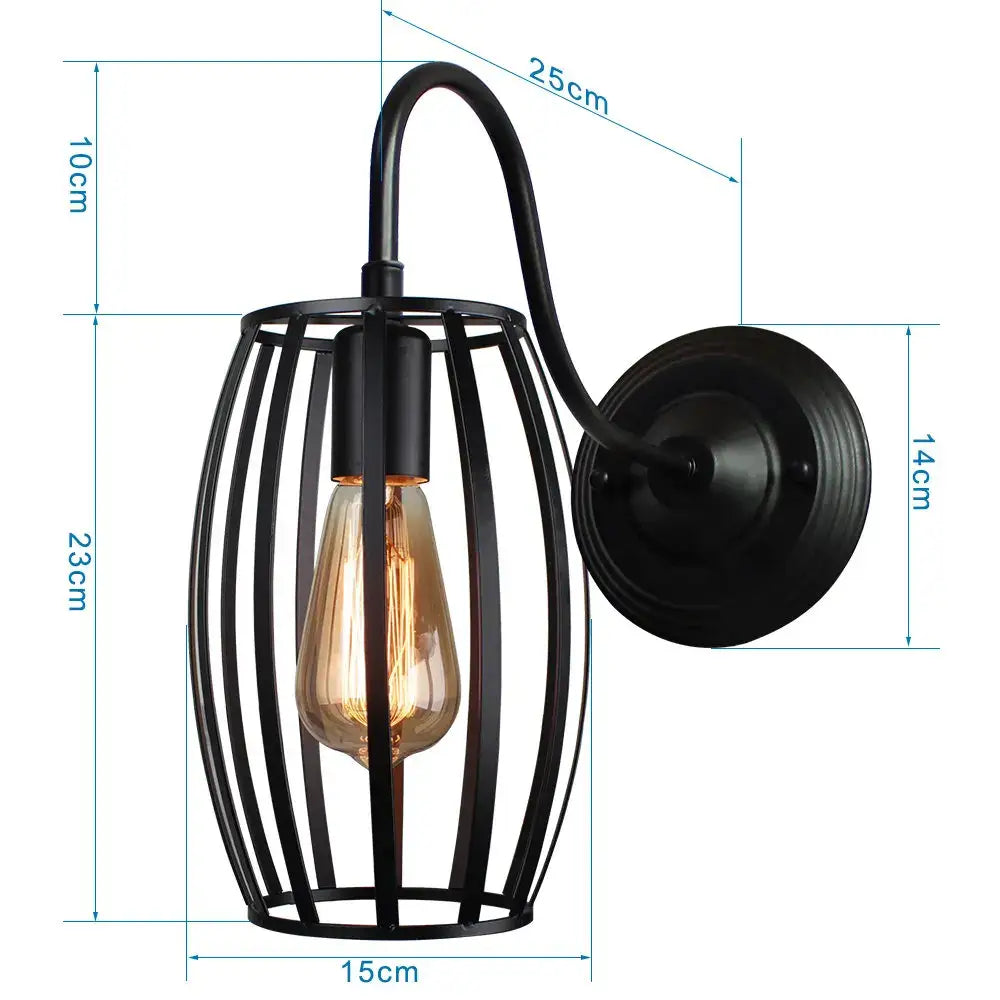 Black wrought iron cage wall sconce with exposed filament bulb vintage copper decorbites iron cage guard design