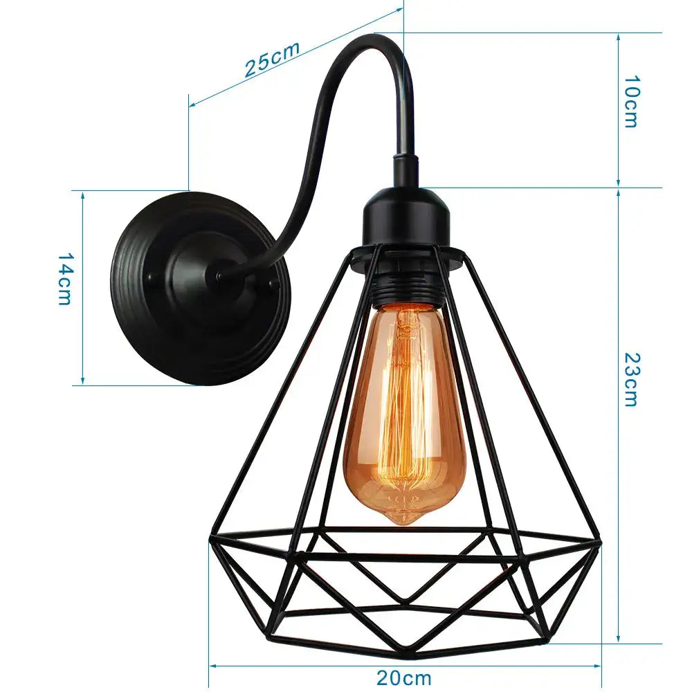 Black metal wall sconce with iron cage guard and amber filament bulb in vintage copper decorbites iron cage design