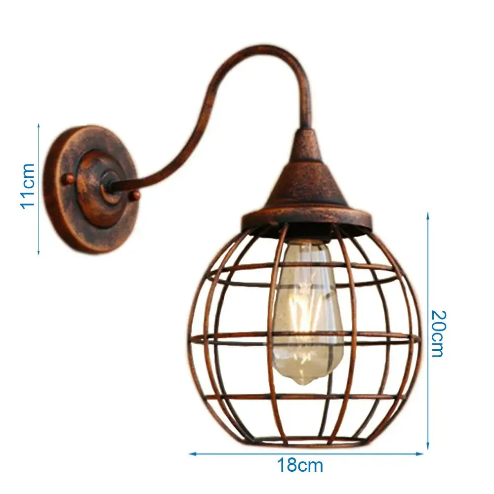 Vintage copper decorbites iron cage wall sconce with exposed Edison bulb and iron cage guard for bedroom lighting