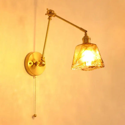 Brass wall sconce with warm amber glass shade and pull chain by decorbites copper vintage for bedroom decor