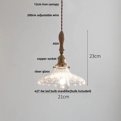 Vintage cream glass and brass adjustable led pendant light with clear patterned shade and ash wood finish canopy for dining room decorbites adjustable led pendant