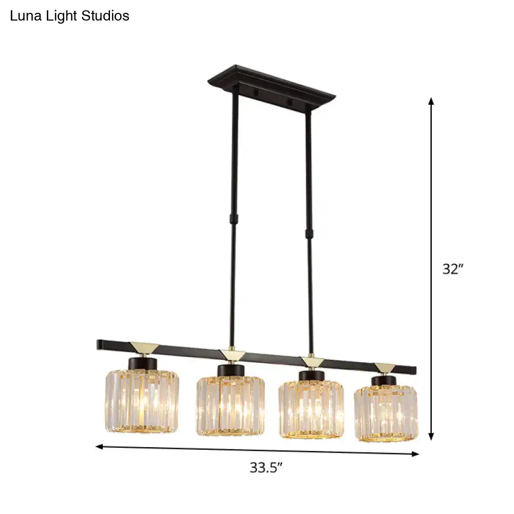 Black metal bar pendant light with four clear ribbed glass shades for dining room compatible with led incandescent fluorescent 220v-240v