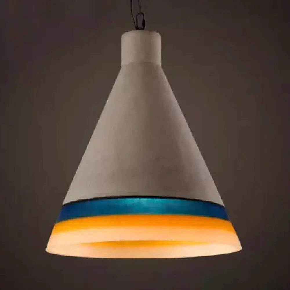 DecorBites Mélodie pendant light with matte white concrete body and dark blue light blue amber stripes for restaurants